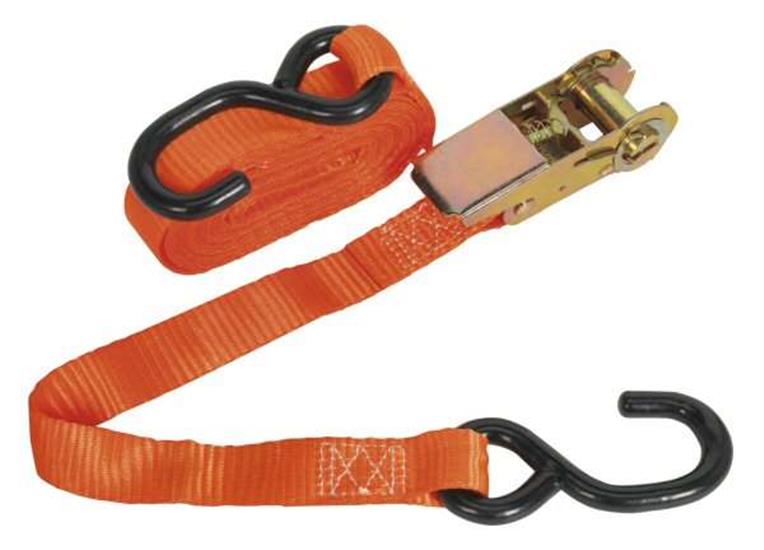 Sealey TD0845S - Ratchet Tie Down 25mm x 4.5mtr Polyester Webbing with S Hook 800kg Load Test