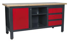 Sealey AP1905B - Workstation with 3 Drawers, 1 Cupboard & Open Storage