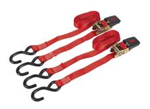 Sealey TD284SD - Ratchet Tie Down 25mm x 4mtr Polyester Webbing with S Hooks 800kg Load Test - Pair