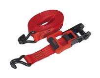 Sealey TD41248JD - Ratchet Tie Down 32mm x 4.9mtr Polyester Webbing with J Hooks 1200kg Load Test - 2 Pairs