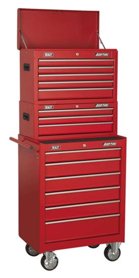 Sealey AP22STACK - Topchest, Mid-Box & Rollcab 14 Drawer Stack - Red