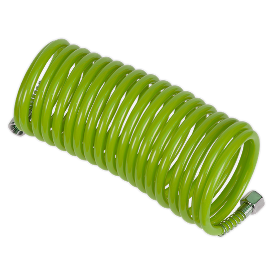 Sealey SA335G - PE Coiled Air Hose 5m x Ø5mm with 1/4"BSP Unions - Green
