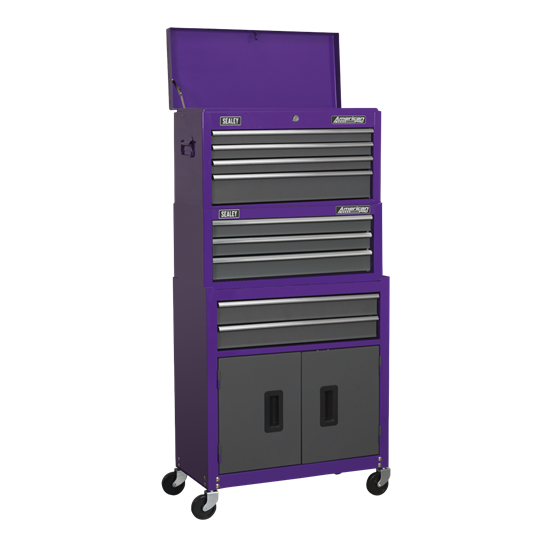 Sealey AP2200BBCPSTACK - Topchest, Mid-Box & Rollcab 9 Drawer Stack - Purple