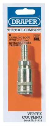 Draper 51418 𨪑t02 Packed) - 3/8" Bore Vertex Air Line Coupling With Tailpiece