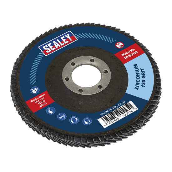 Sealey FD100120 - Flap Disc Zirconium Ø100mm Ø16mm Bore 120Grit
