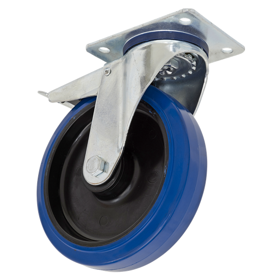 Sealey SCW3125SPLEM - Heavy-Duty Blue Elastic Rubber Swivel Castor Wheel with Total Lock Ø125mm - Trade