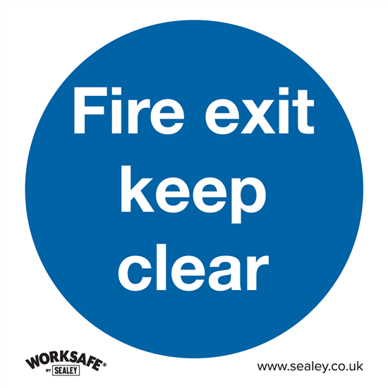 Sealey SS2V10 - Mandatory Safety Sign - Fire Exit Keep Clear - Self-Adhesive Vinyl - Pack of 10