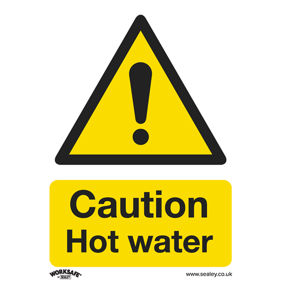 Sealey SS38V10 - Warning Safety Sign - Caution Hot Water - Self-Adhesive Vinyl - Pack of 10