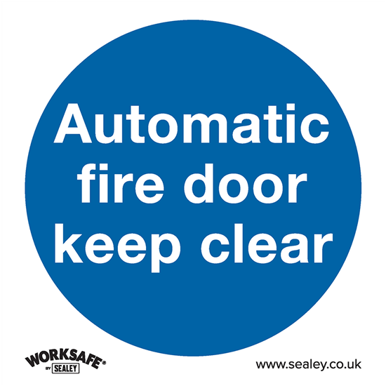 Sealey SS3P10 - Mandatory Safety Sign - Automatic Fire Door Keep Clear - Rigid Plastic - Pack of 10