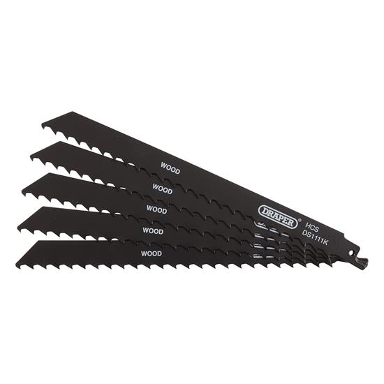 Draper 38589 ʍS111K) - Reciprocating Saw Blades for Wood and Plastic Cutting, 225mm, 3tpi (Pack of 5)