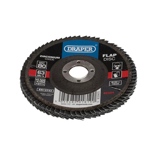 Draper 82354 ⣽Z100) - Zirconium Oxide Flap Disc, 100 x 16mm, 80 Grit
