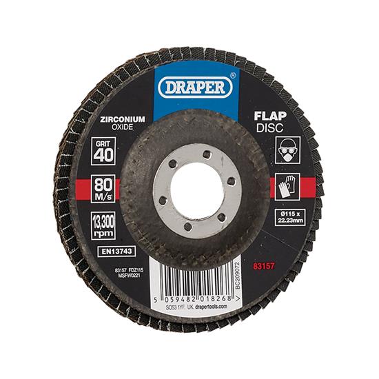 Draper 83157 ⣽Z115) - Zirconium Oxide Flap Disc, 115 x 22.23mm, 40 Grit