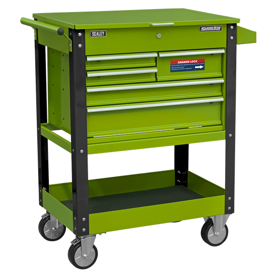 Sealey AP890MHV - Heavy-Duty Mobile Tool & Parts Trolley with 5 Drawers and Lockable Top- Hi-Vis