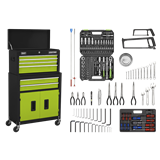 Sealey AP22HVGCOMBO - Topchest & Rollcab Combination 6 Drawer with Ball-Bearing Slides - Green/Black & 128pc Tool Kit
