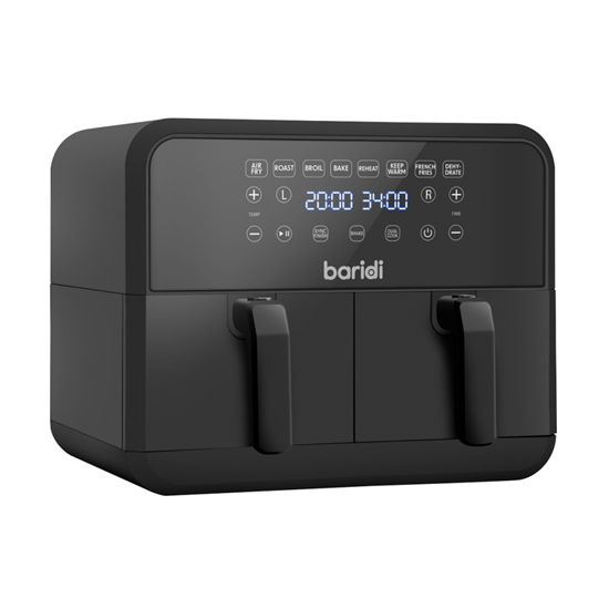 Baridi DH172 - Baridi Dual Zone Air Fryer 8L with 8-in-1 Functions Touch Controls, Easy-Clean, Black - DH172
