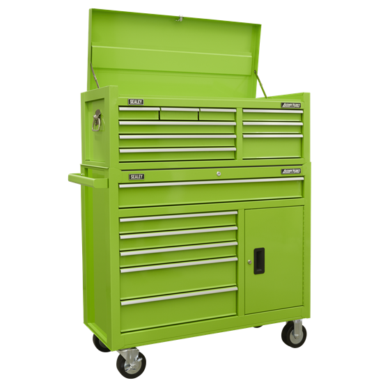 Sealey AP41STACKHV - Topchest & Rollcab Combination 15 Drawer with Ball-Bearing Slides - Green