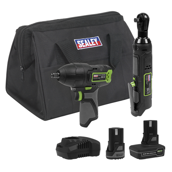 Sealey CP108VCOMBO6EU - 2 x 10.8V SV10.8 Series Impact Wrench & Ratchet Wrench Kit - 2 Batteries & Euro Plug