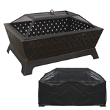 Dellonda DG239 - Dellonda 35" Rectangular Outdoor Fire Pit, Antique Bronze Effect, Supplied with Water-Resistant Drawstring Cover