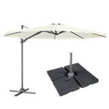 Dellonda DG273 - Dellonda Ø3m Cantilever Parasol/Umbrella, Cover and Base Bundle, 8 Rib, Crank Handle, 360° Rotation, 60° Tilt, Cream Canopy