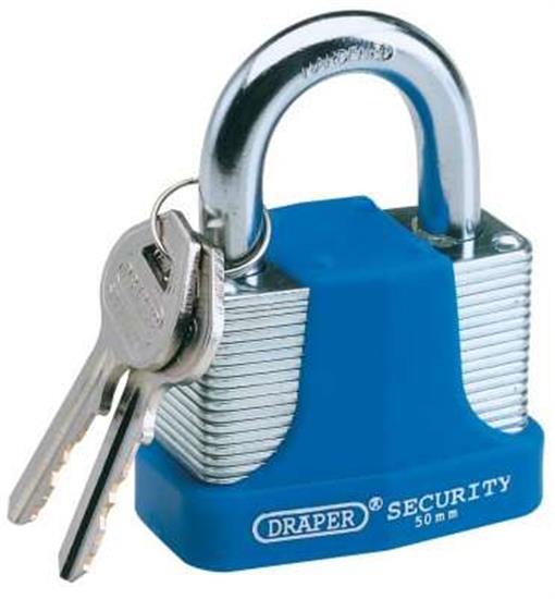 Draper 64183 �/65) - 65mm Laminated Steel Padlock & 2 Keys With Hardened Steel Shackle & Bumper
