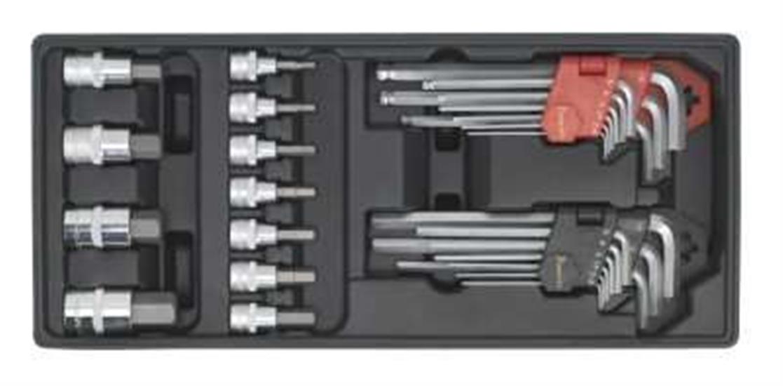 Sealey TBT07 - Tool Tray with Hex/Ball-End Hex Keys & Socket Bit Set 29pc