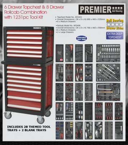 Sealey APTTC02 - 14 Drawer Topchest & Rollcab Combination with 1231pc Tool Kit