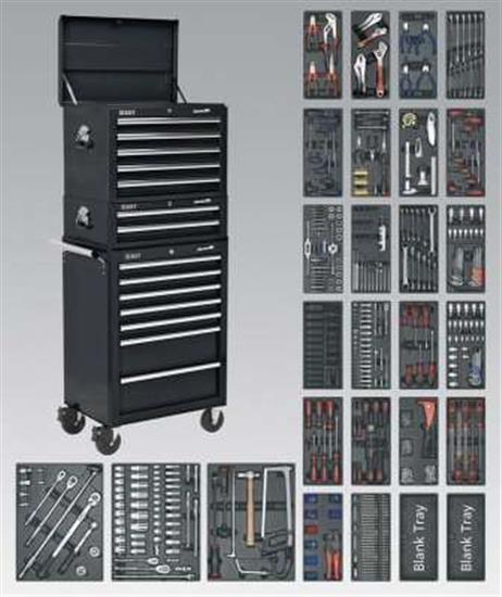 Sealey SPTCOMBO2 - Tool Chest Combination 14 Drawer with Ball Bearing Runners - Black & 1179pc Tool Kit