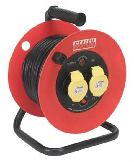 Sealey CR12515 - Cable Reel 25mtr 2 x 110V 1.5mm² Heavy-Duty Thermal Trip