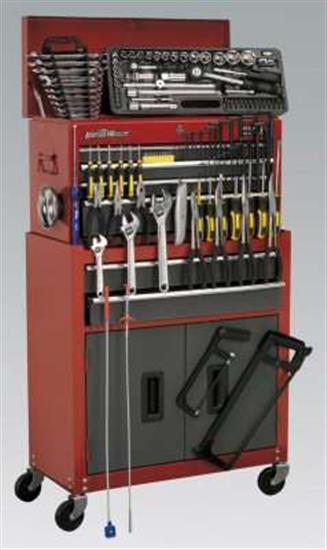 Sealey AP2200BBCOMBO - Topchest & Rollcab Combination 6 Drawer with Ball Bearing Runners - Red/Grey & 128pc Tool Kit