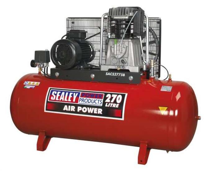 Sealey SAC52775B - Air Compressor 270L Belt Drive 7.5hp 3ph 2-Stage with Cast Cylinders