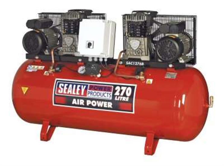 Sealey SAC1276B - Air Compressor 270L Belt Drive 2 x 3hp with Cast Cylinders