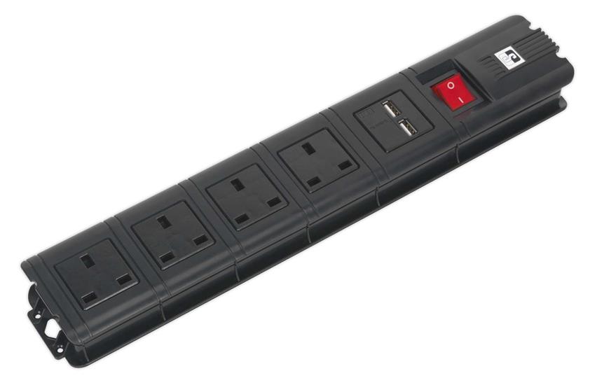 Sealey EL34USBB - Extension Cable 3mtr 4 x 230V + 2 x USB Sockets - Black