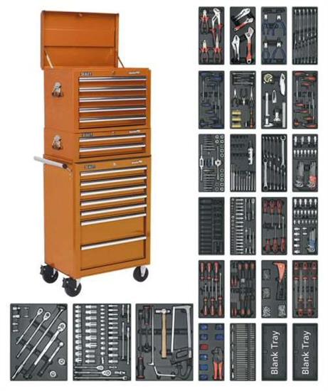 Sealey SPTOCOMBO1 - Tool Chest Combination 14 Drawer with Ball Bearing Runners - Orange & 1179pc Tool Kit