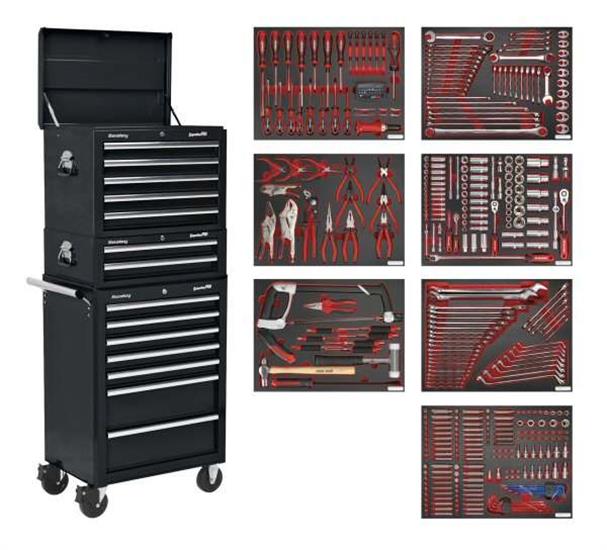 Sealey TBTPCOMBO2 - Tool Chest Combination 14 Drawer with Ball Bearing Runners - Black & 446pc Tool Kit