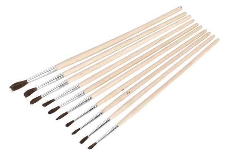 Sealey PB2 - Touch-Up Paint Brush Assortment 10pc Wooden Handle