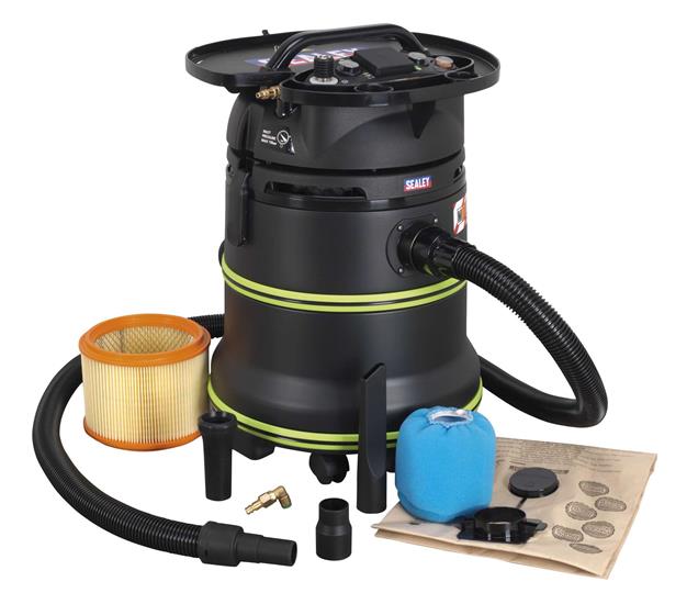 Sealey DFS35M - Vacuum Cleaner Industrial Dust Free Wet & Dry 35ltr 2000W/230V Plastic Drum M Class Filtration with Self Cleaning Filter & Auto Start