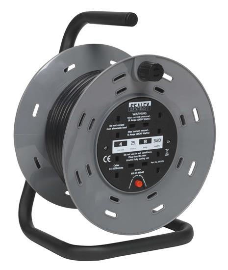 Sealey BCR25 - Cable Reel 25mtr 4 x 230V 1.25mm² Thermal Trip