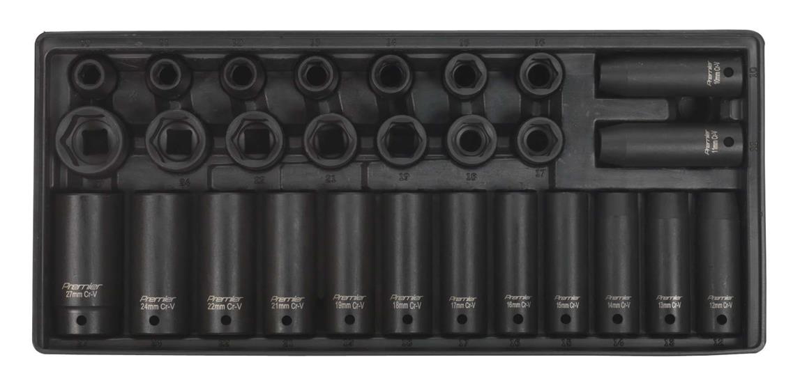 Sealey TBT24 - Tool Tray with Impact Socket Set 28pc 1/2"Sq Drive - Metric