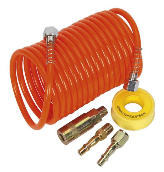Sealey AHK03 - Air Hose Kit 5mtr x Ø5mm PU Coiled with Connectors