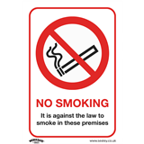 Sealey SS12P10 - Prohibition Safety Sign - No Smoking (On Premises) - Rigid Plastic - Pack of 10