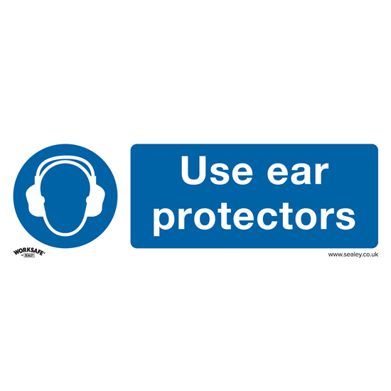 Sealey SS10V10 - Mandatory Safety Sign - Use Ear Protectors - Self-Adhesive Vinyl - Pack of 10