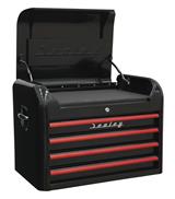 Sealey AP28104BR - Topchest 4 Drawer Retro Style - Black with Red Anodised Drawer Pulls