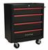 Sealey AP28204BR - Rollcab 4 Drawer Retro Style- Black with Red Anodised Drawer Pulls