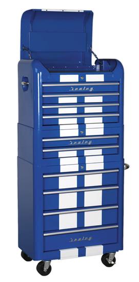 Sealey AP28COMBO2BWS - Retro Style Topchest, Mid-Box & Rollcab Combination 10 Drawer Blue/White Stripes