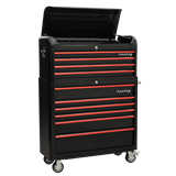 Sealey AP41COMBOBR - Retro Style Extra Wide Topchest & Rollcab Combination 10 Drawer - Black with Red Anodised Drawer Pul
