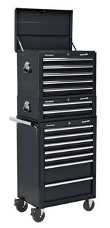 Sealey APSTACKTB - Topchest, Mid-Box & Rollcab Combination 14 Drawer with Ball Bearing Slides - Black