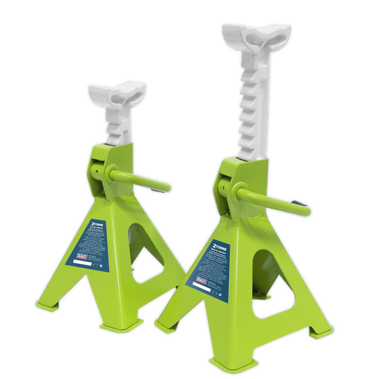 Sealey VS2002HV - Axle Stands (Pair) 2tonne Capacity per Stand Ratchet Type - Hi-Vis Green