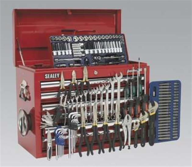 Sealey AP33109COMBO - Topchest 10 Drawer with Ball Bearing Runners - Red & 138pc Tool Kit