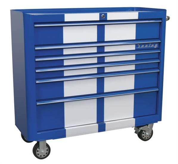 Sealey AP41206BWS - Rollcab 6 Drawer Wide Retro Style - Blue with White Stripe