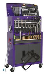 Sealey AP2200COMBOCP - Topchest & Rollcab Combination 6 Drawer with Ball Bearing Slides - Purple/Grey & 128pc Tool Kit